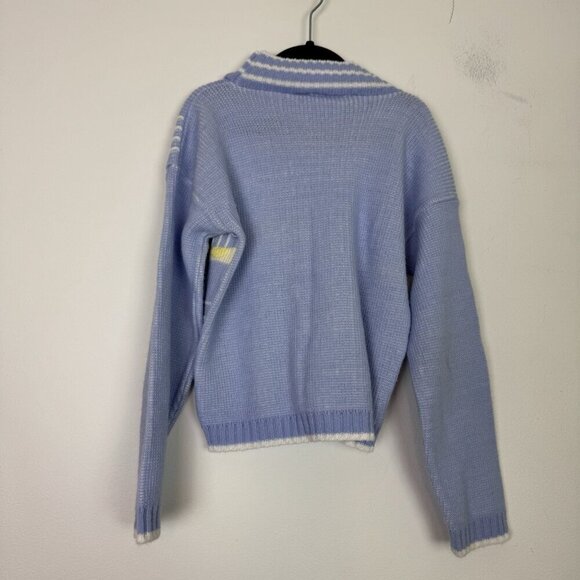 Vintage Kids Girls Blue Pastel Heart Knit Sweater Made In USA Girls M Small Hole - Picture 5 of 5